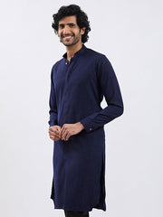 VASTRAMAY Men's Navy Blue Cotton Blend Kurta for Men.