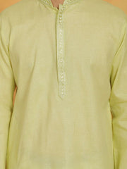 VASTRAMAY Men's Mint Green And White Cotton Kurta Pyjama Set