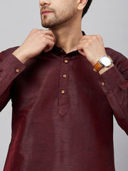 VM Men's Wine And Rose Gold Cotton Blend Kurta Pyjama Set