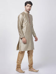 Vastramay Men's Beige Silk Blend Kurta Pyjama Set