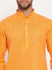 VM Men's Orange And White Cotton Kurta Pyjama Set