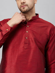 VM Men's Maroon And Rose Gold Cotton Blend Kurta Pyjama Set