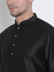 VM by Vastramay Men's Black Silk Blend Kurta Pyjama Set