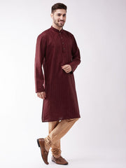 Vastramay Men's Maroon And Rose Gold Cotton Blend Kurta Pyjama Set