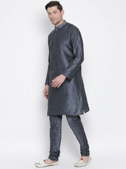 VM by Vastramay Men's Grey Silk Blend Kurta Pyjama Set