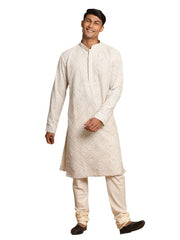 Shrestha By Vastramay Men's Grey And Cream Georgette Kurta Pyjama Set