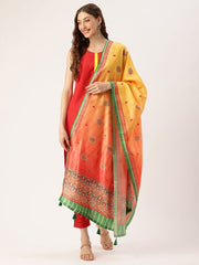 Sangam Prints Multi color Art Silk Printed Traditional Tassel Dupatta