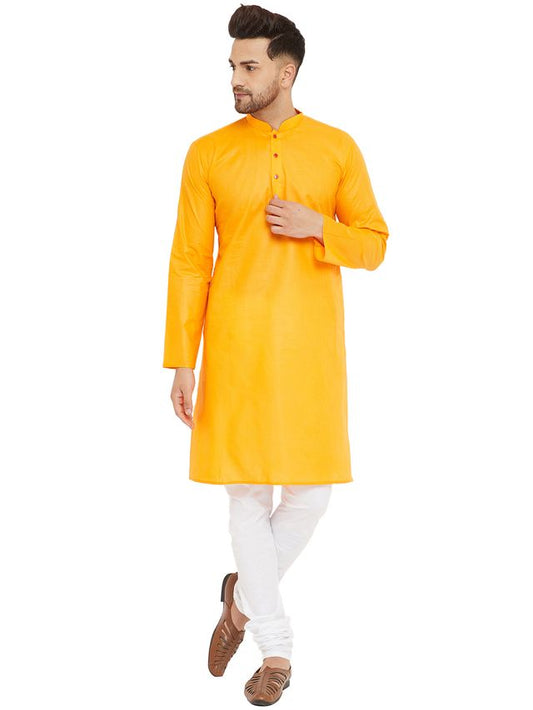 VM by Vastramay Men's Orange And White Cotton Kurta Pyjama Set