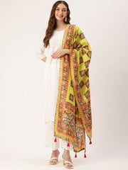 Sangam Prints Multi color Art Silk Printed Traditional Tassel Dupatta