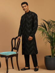 Shrestha By Vastramay Men's Black Georgette Kurta Pyjama Set