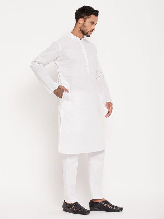 VM Men's White Cotton Kurta Pyjama Set