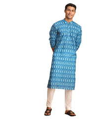 Vastramay Men's Turquoise Cotton Blend Kurta Pyjama Set