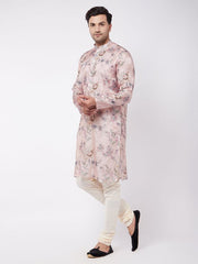 Vastramay Men's Pink And White Cotton Blend Kurta Pyjama Set