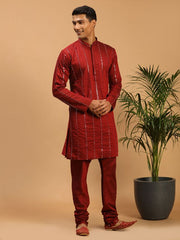 Shrestha By Vastramay Men's Maroon Viscose Kurta Pyjama Set