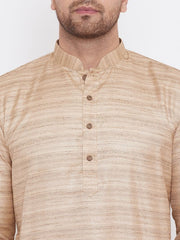 VM by Vastramay Men's Beige And Gold Silk Blend Kurta Pyjama Set