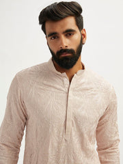 VASTRAMAY Men's Peach Georgette Kurta Pyjama Set