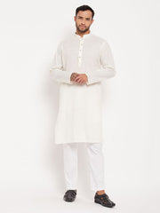 VM Men's Cream And White Cotton Kurta Pyjama Set