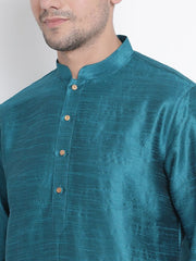 VM by Vastramay Men's Dark Green Silk Blend Kurta Pyjama Set