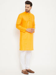 VM by Vastramay Men's Orange And White Cotton Kurta Pyjama Set