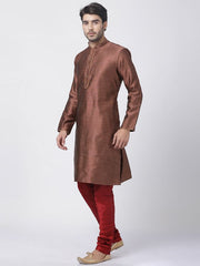 Vastramay Men's Maroon Silk Blend Kurta Pyjama Set