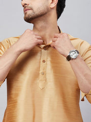 VM Men's Rose Gold And Maroon Cotton Blend Kurta Pyjama Set