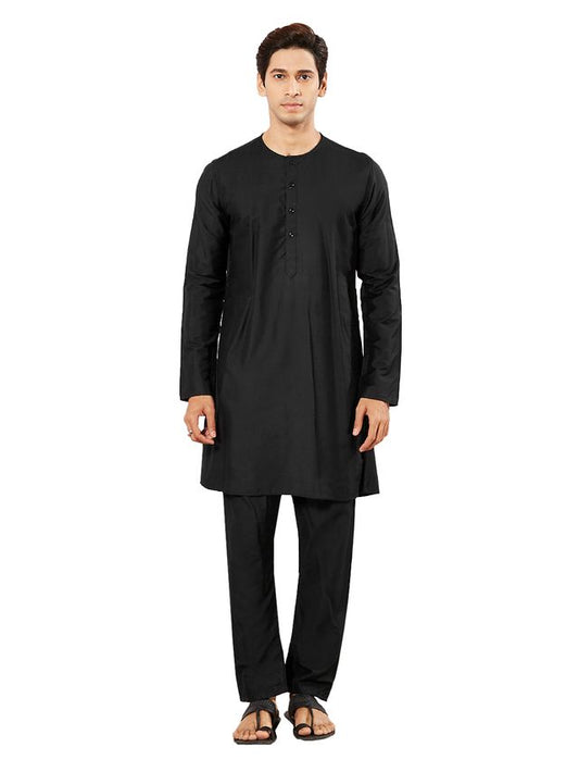 VASTRAMAY Men's Black Viscose Kurta Pyjama Set