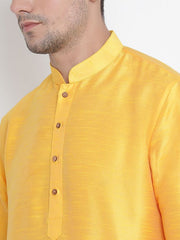 VM by Vastramay Men's Yellow Silk Blend Kurta Pyjama Set