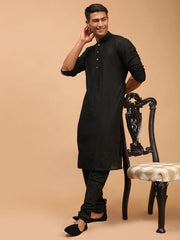 Shrestha By Vastramay Men's Black Viscose Kurta Pyjama Set