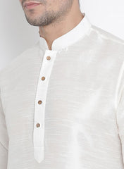 VM by Vastramay Men's White Silk Blend Kurta Pyjama Set