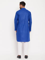 VM Men's Blue And White Cotton Kurta Pyjama Set