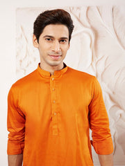 VASTRAMAY Men's Orange Cotton Blend Kurta Pyjama Set