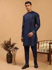 Vastramay Men's Navy Blue Viscose Kurta Pyjama Set