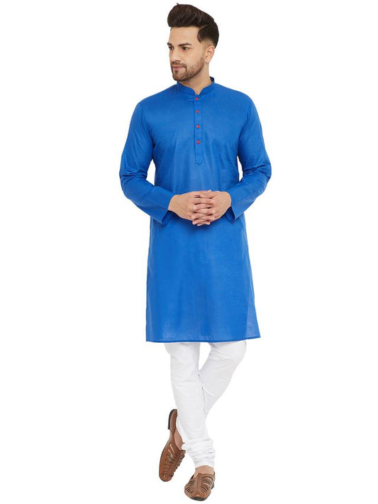 VM by Vastramay Men's Blue And White Cotton Kurta Pyjama Set