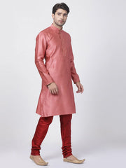 Vastramay Men's Pink Silk Blend Kurta Pyjama Set