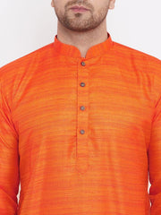 VM by Vastramay Men's Orange And Rose Gold Silk Blend Kurta Pyjama Set