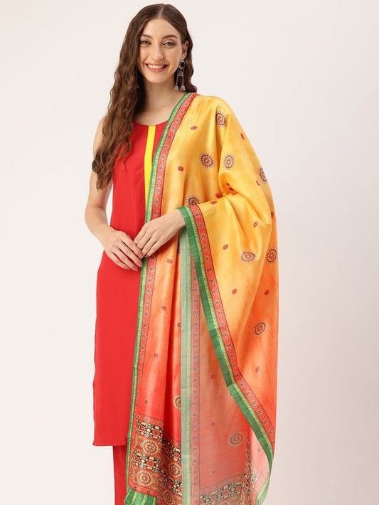 Sangam Prints Multi color Art Silk Printed Traditional Tassel Dupatta