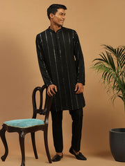 Shrestha By Vastramay Men's Black Viscose Kurta Pyjama Set