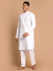 VM by Vastramay Men's White Cotton Blend Kurta Pyjama Set