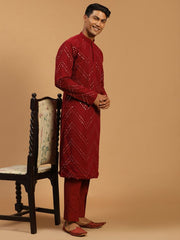 Shrestha By Vastramay Men's Maroon Georgette Kurta Pyjama Set