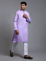 VM Men's Purple And White Cotton Kurta Pyjama Set