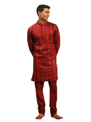 Shrestha By Vastramay Men's Maroon Viscose Kurta Pyjama Set