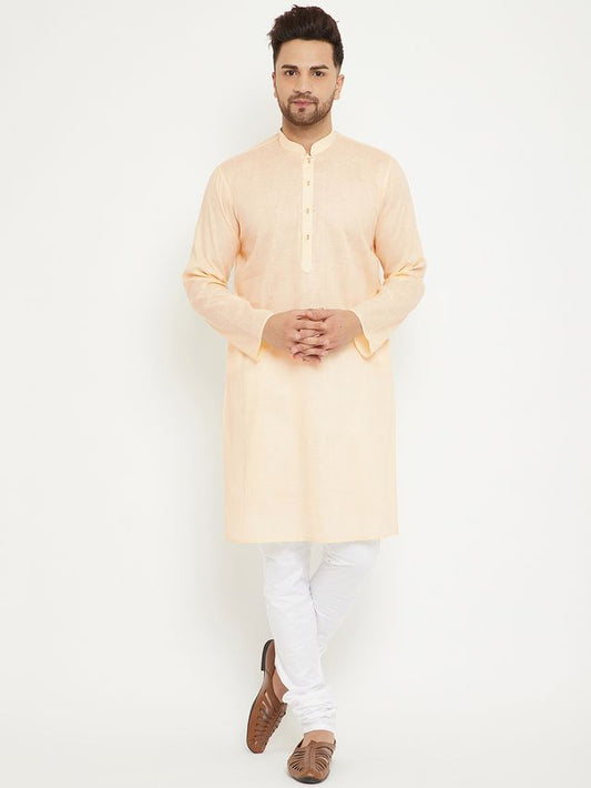 VM by Vastramay Men's Cream And White Cotton Blend Kurta Pyjama Set