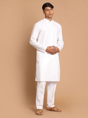 Vastramay Men's White Pure Cotton Kurta Pyjama Set