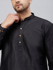 VM Men's Black And Gold Cotton Blend Kurta Pyjama Set