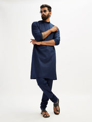 VASTRAMAY Men's Navy Blue Viscose Kurta Pyjama Set