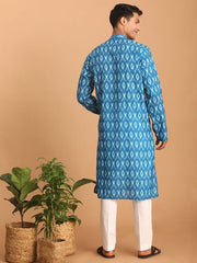 Vastramay Men's Turquoise Cotton Blend Kurta Pyjama Set