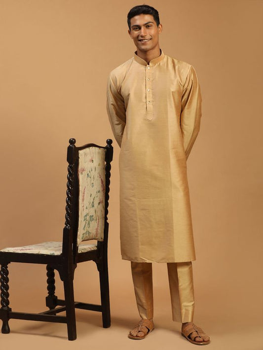 Shrestha By Vastramay Men's Rose Gold Viscose Kurta Pyjama Set