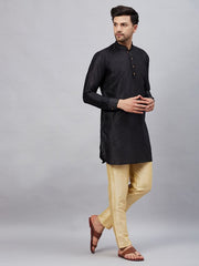 VM Men's Black And Gold Cotton Blend Kurta Pyjama Set