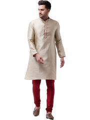 Vastramay Men's Beige Silk Blend Kurta Pyjama Set