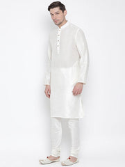 VM by Vastramay Men's White Silk Blend Kurta Pyjama Set